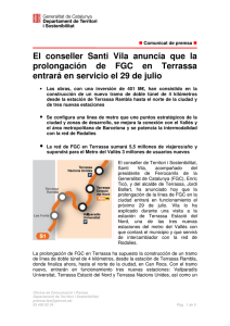 El conseller Santi Vila anuncia que la prolongación de FGC en