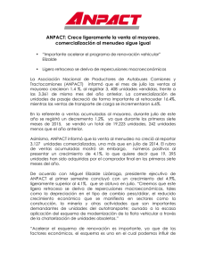 ANPACT: Crece ligeramente la venta al mayoreo