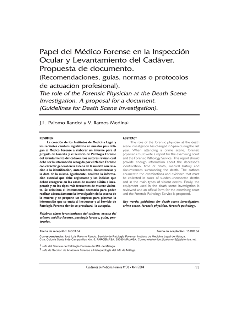 Papel Del Médico Forense En La Inspección Ocular Y Levantamiento