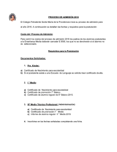 proceso de admisión 2016 - COLEGIO SANTA MARÍA DE LA