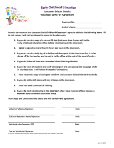 Lancaster School District Volunteer Letter of Agreement