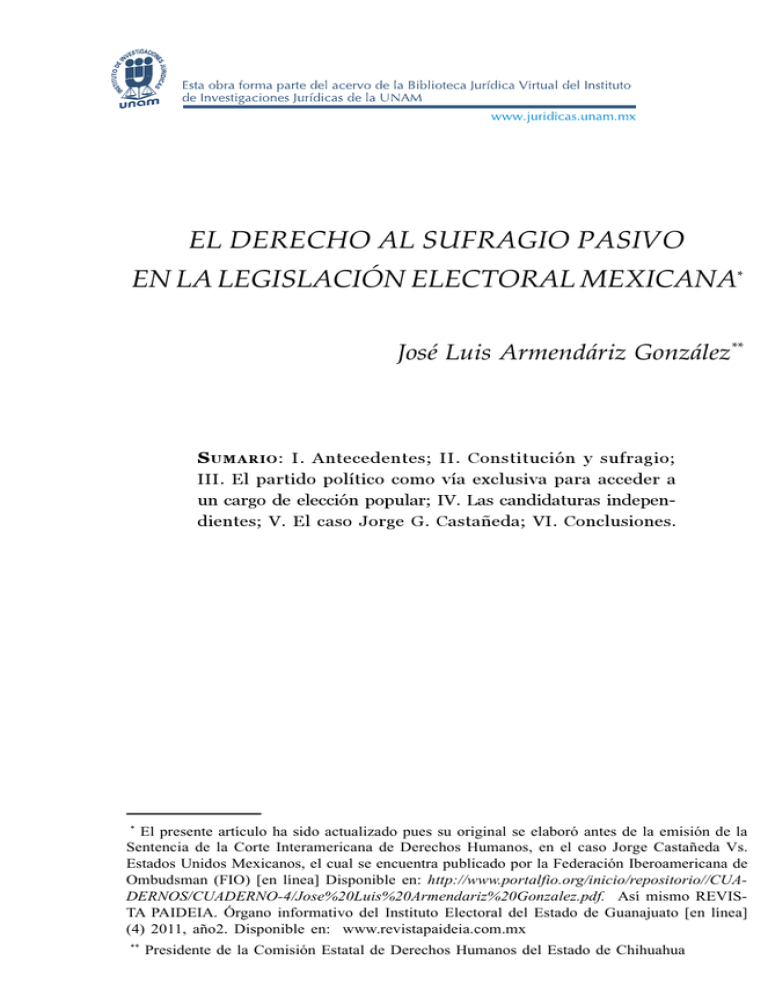 El Derecho Al Sufragio Pasivo En La Legislación Electoral Mexicana 7123