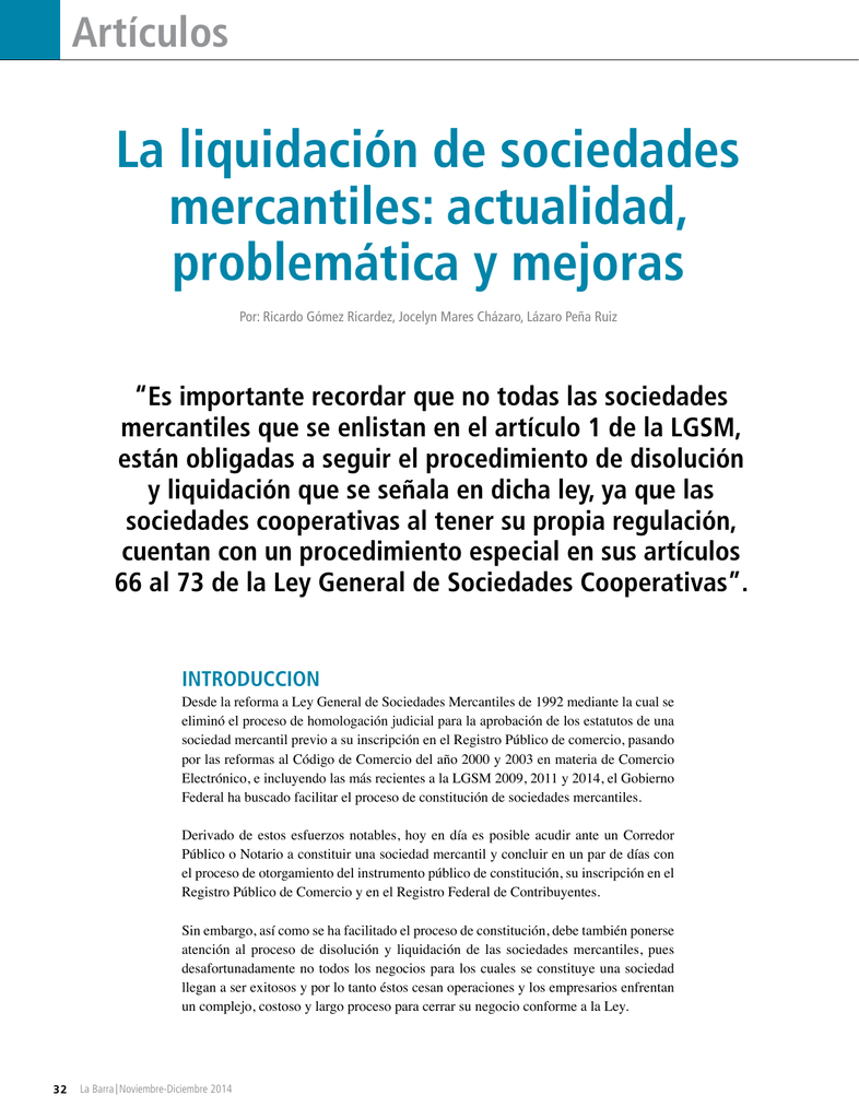 La Liquidación De Sociedades Mercantiles: Actualidad