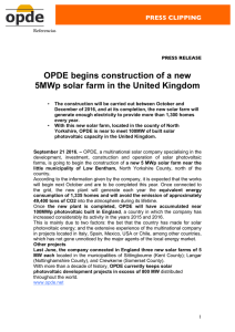 OPDE - Construction of a new fotovoltaic plant in England