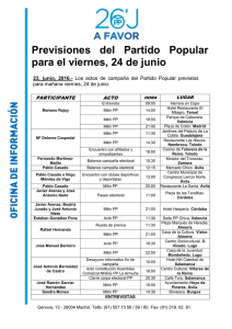 Previsiones del Partido Popular para el viernes, 24 de junio de 2016