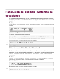 Examen de sistemas de ecuaciones con soluciones