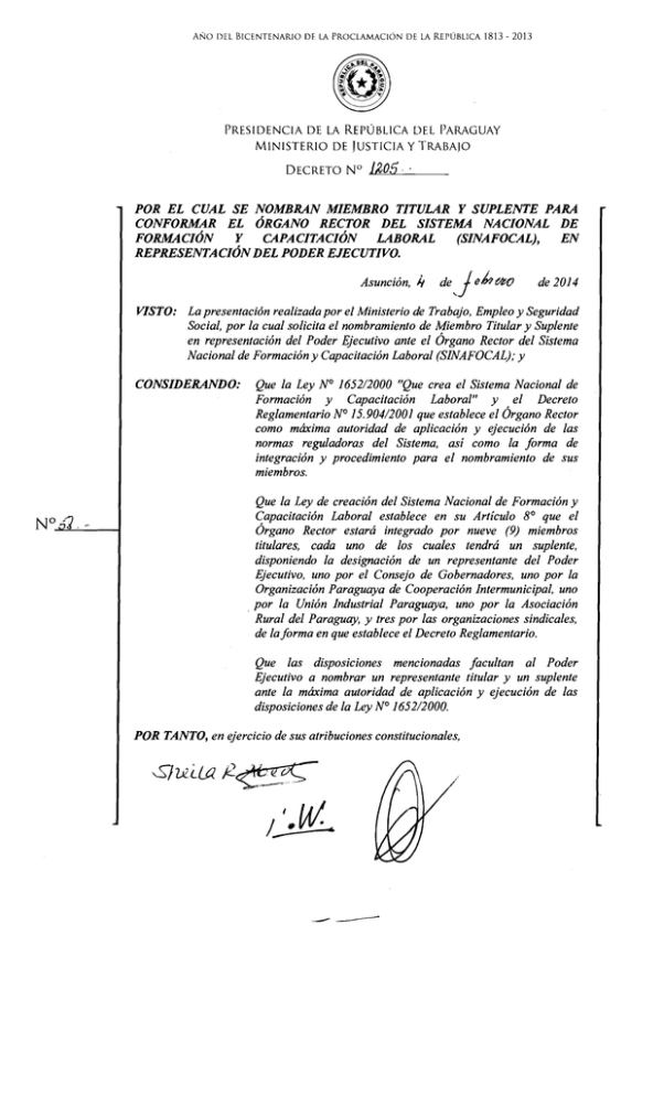 Por El Cual Se Nombran Miembro Titular Y Suplente Para Conformar El