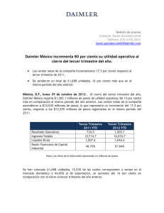 Daimler México incrementa 80 por ciento su utilidad operativa al