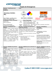 Tarjeta de Emergencia NTC 2303 ASTM 1835 UN 1005
