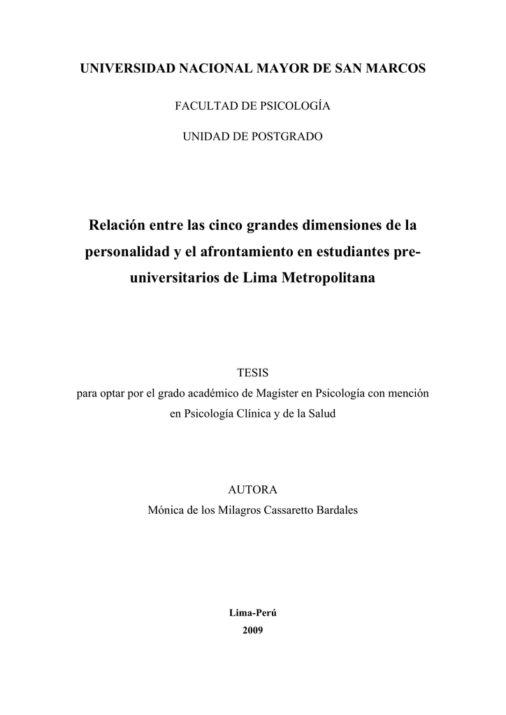 Relación entre las cinco grandes dimensiones de la personalidad y