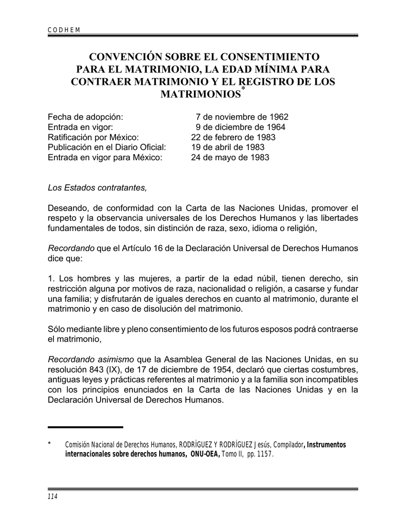 Convención Sobre El Consentimiento Para El Matrimonio, La Edad