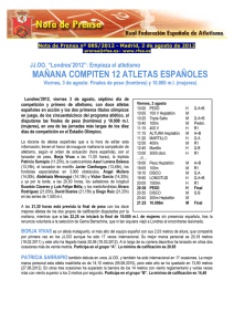 MAÑANA COMPITEN 12 ATLETAS ESPAÑOLES