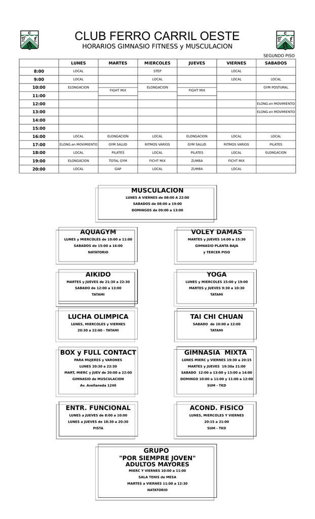 Calendarios de Actividades – Club Ferro Carril Oeste