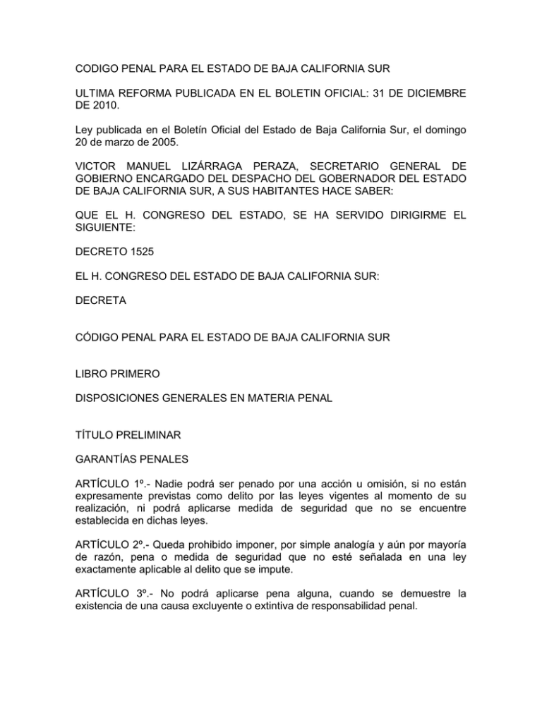 Codigo Penal Para El Estado De Baja California Sur