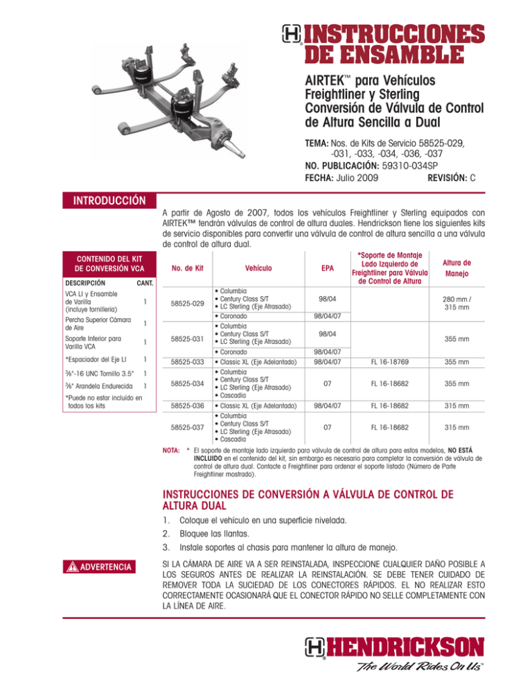 Instrucciones De Ensamble AIRTEK-Freightliner Y