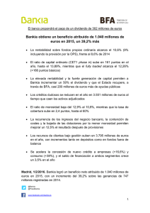 Bankia obtiene un beneficio atribuido de 1.040 millones de euros en