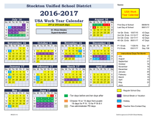 Stockton Unified School District USA Work Year Calendar