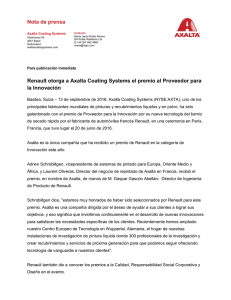 Nota de prensa Renault otorga a Axalta Coating Systems el premio