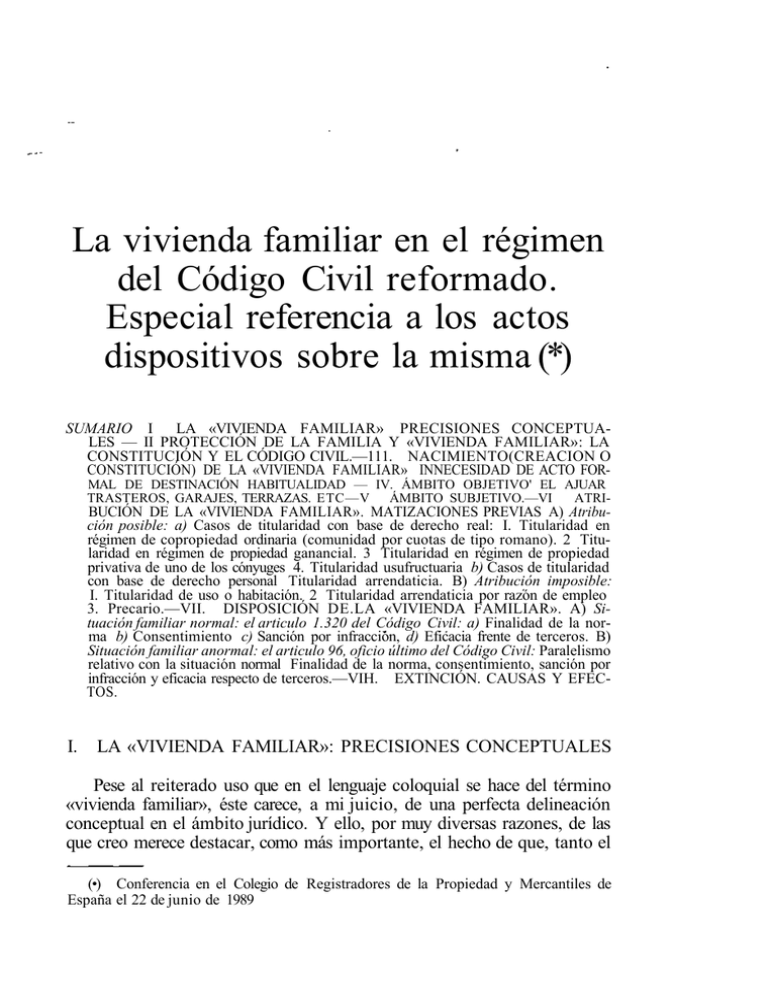 La vivienda familiar en el régimen del Código Civil reformado