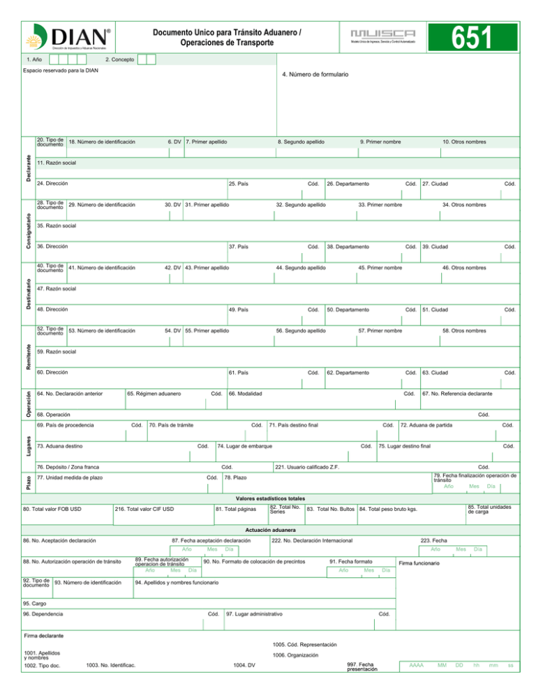 Documento Unico Para Tránsito Aduanero Operaciones De 0857