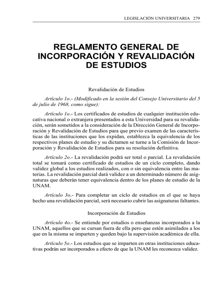 reglamento general de incorporación y revalidación de