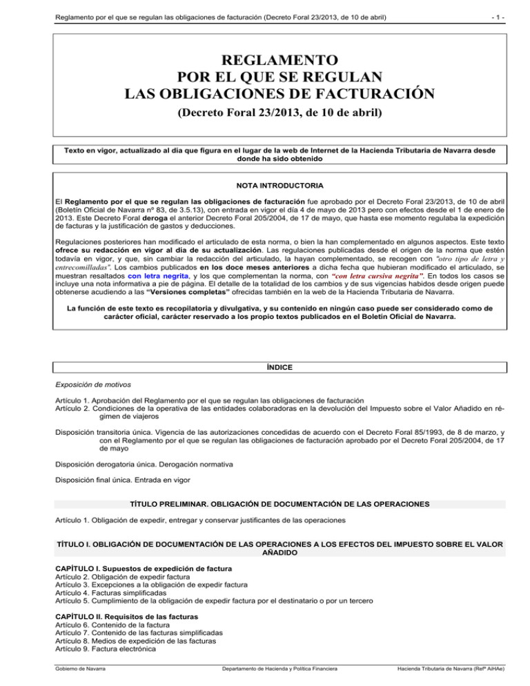 Reglamento Por El Que Se Regulan Las Obligaciones De Facturación 1588