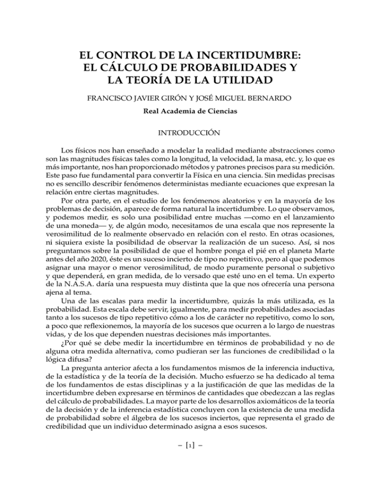 EL CONTROL DE LA INCERTIDUMBRE: EL C´ALCULO DE