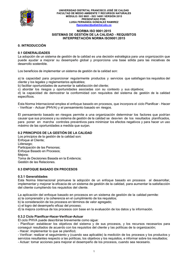 Interpretación Norma ISO 9001-2015.