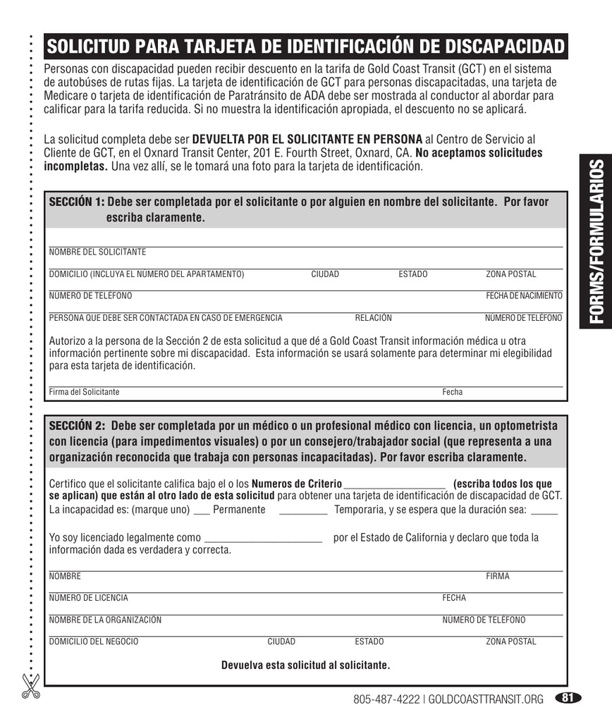 Solicitud Para Tarjeta De Identificación De Discapacidad