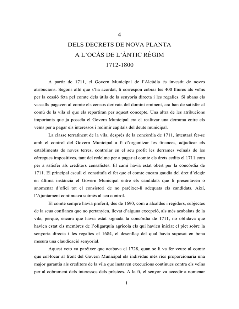 capítol4 dels decrets de nova planta a l`ocàs de l`àntic règim capítol4 dels decrets de nova planta a l`ocàs de l`àntic règim