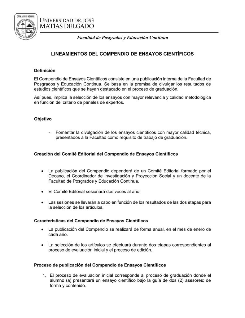 Lineamientos Del Compendio De Ensayos Científicos Del Área De