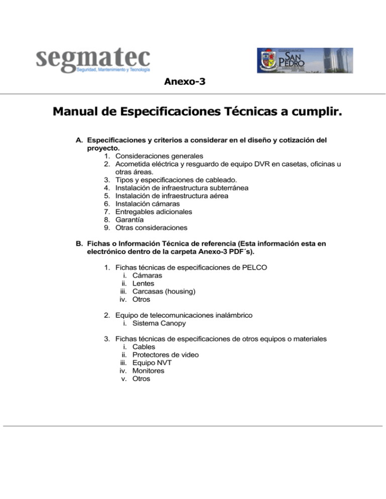 Manual De Especificaciones Técnicas A Cumplir.