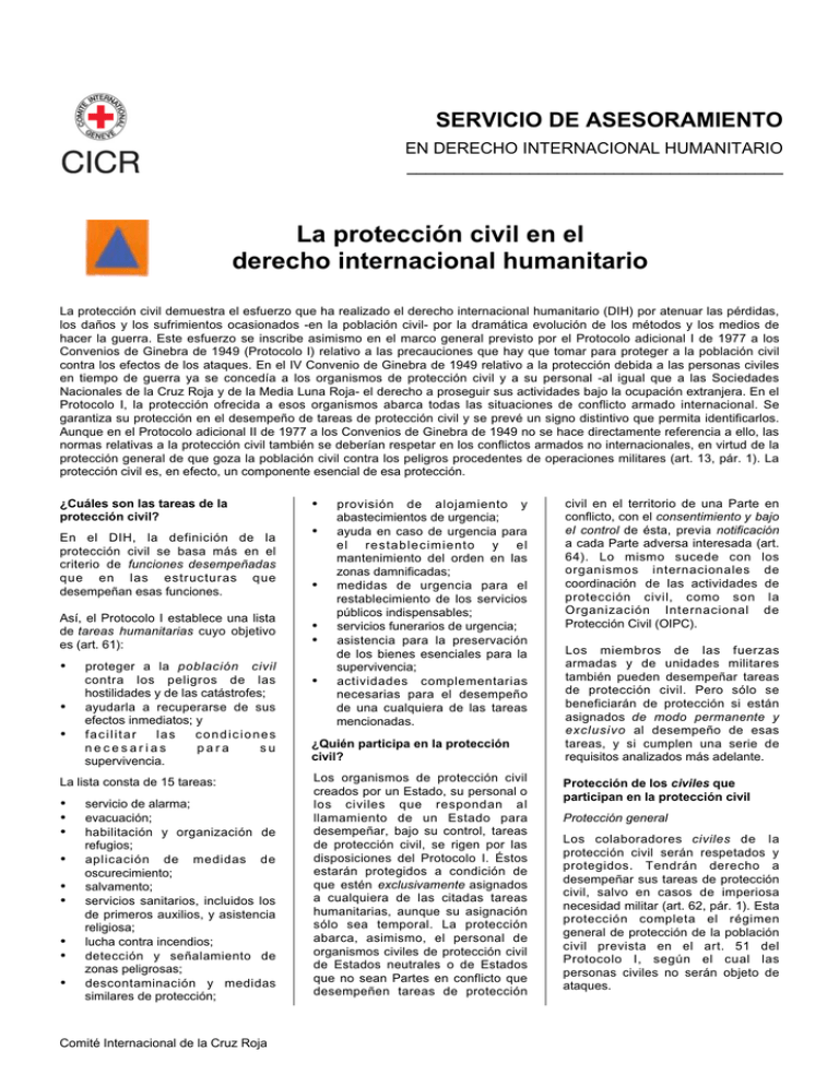 La protección civil en el derecho internacional humanitario La protección civil en el derecho internacional humanitario