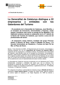 La Generalitat de Catalunya distingue a 22 empresarios y entidades