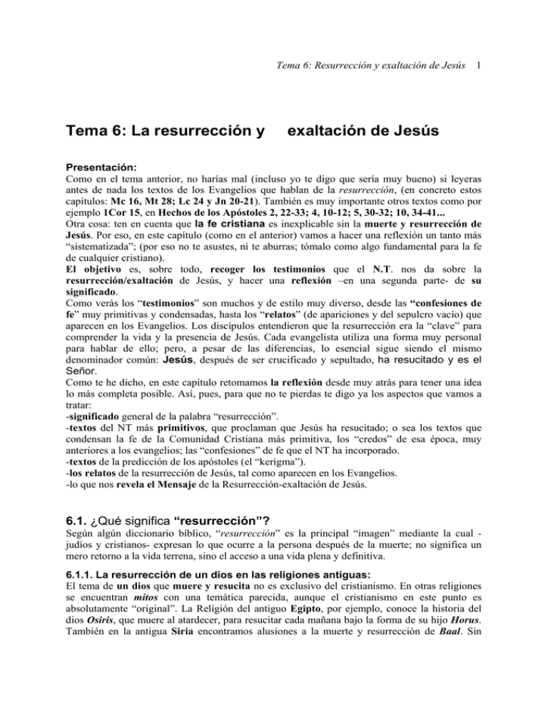 Tema 6: La Resurrección Y Exaltación De Jesús