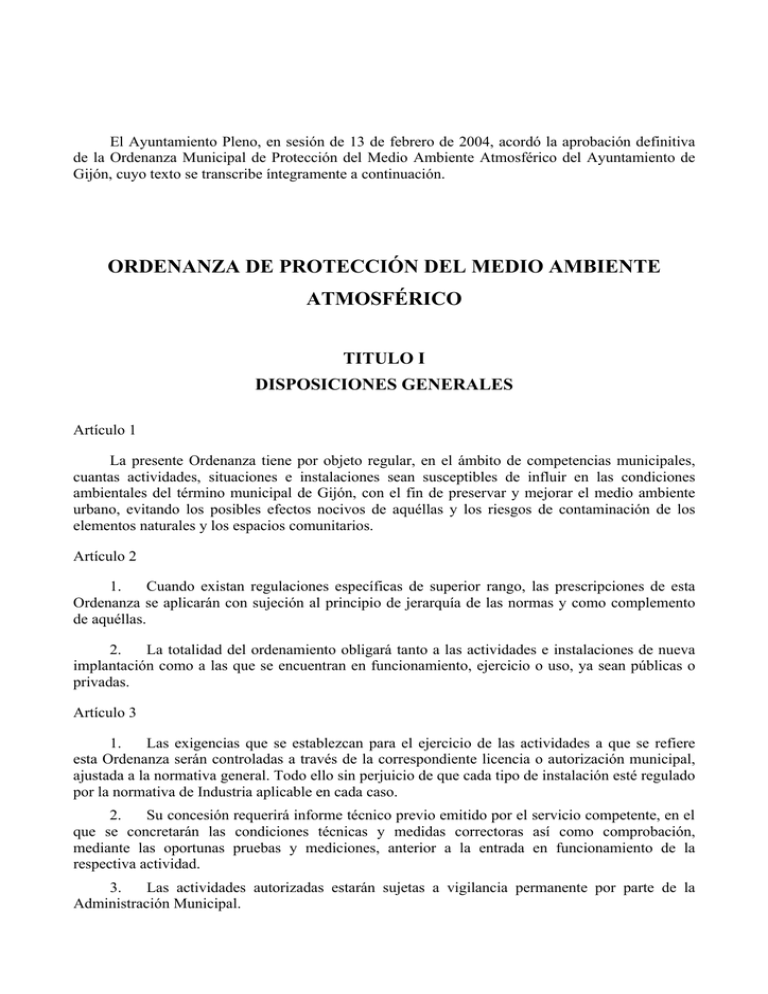 ordenanza de protección del medio ambiente atmosférico ordenanza de protección del medio ambiente atmosférico