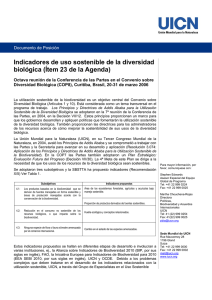 Indicadores de uso sostenible de la diversidad biológica