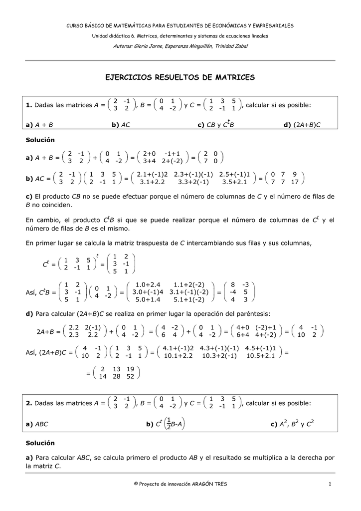 EJERCICIOS RESUELTOS DE MATRICES B = C