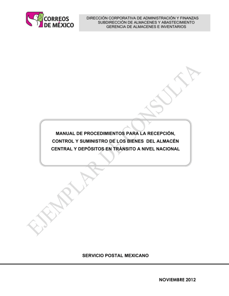 Manual De Procedimientos Para La Recepci n Control Y