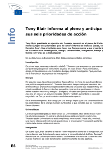 Tony Blair informa al pleno y anticipa sus seis prioridades