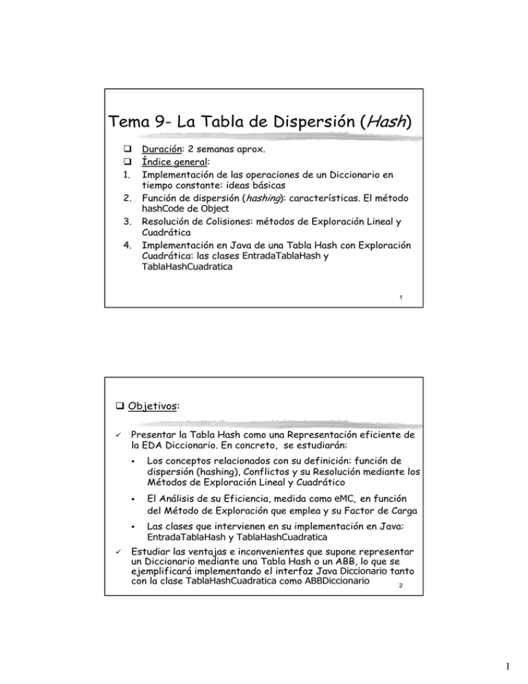 Tema 9 La Tabla de Dispersión (Hash)