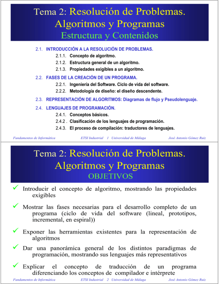 Tema Resoluci N De Problemas Algoritmos Y Programas Tema