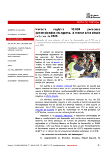 Navarra registra 38.899 personas desempleadas en agosto, la