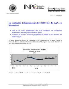 La variación intermensual del INPC fue de 5,3% en diciembre.