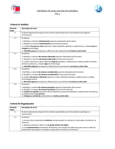Criterios de evaluación. Español PAI 2
