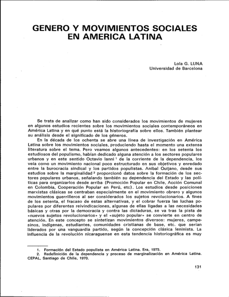 Genero Y Movimientos Sociales En America Latina