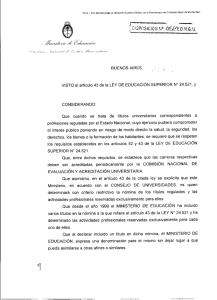 Disposición: Titulaciones para carreras del art.43 de la Ley Nº 24.521