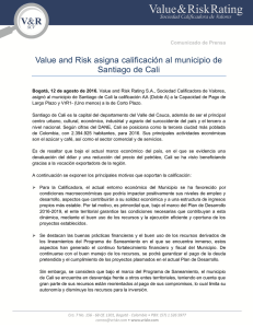 Value and Risk asigna calificación al municipio de Santiago de Cali
