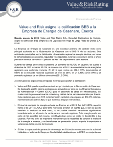 Value and Risk asigna la calificación BBB a la Empresa de Energía