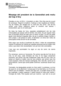 Missatge del president de la Generalitat amb motiu del Cap d`Any